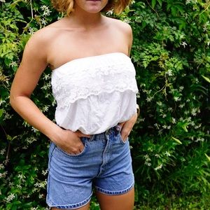 Strapless floral lace top